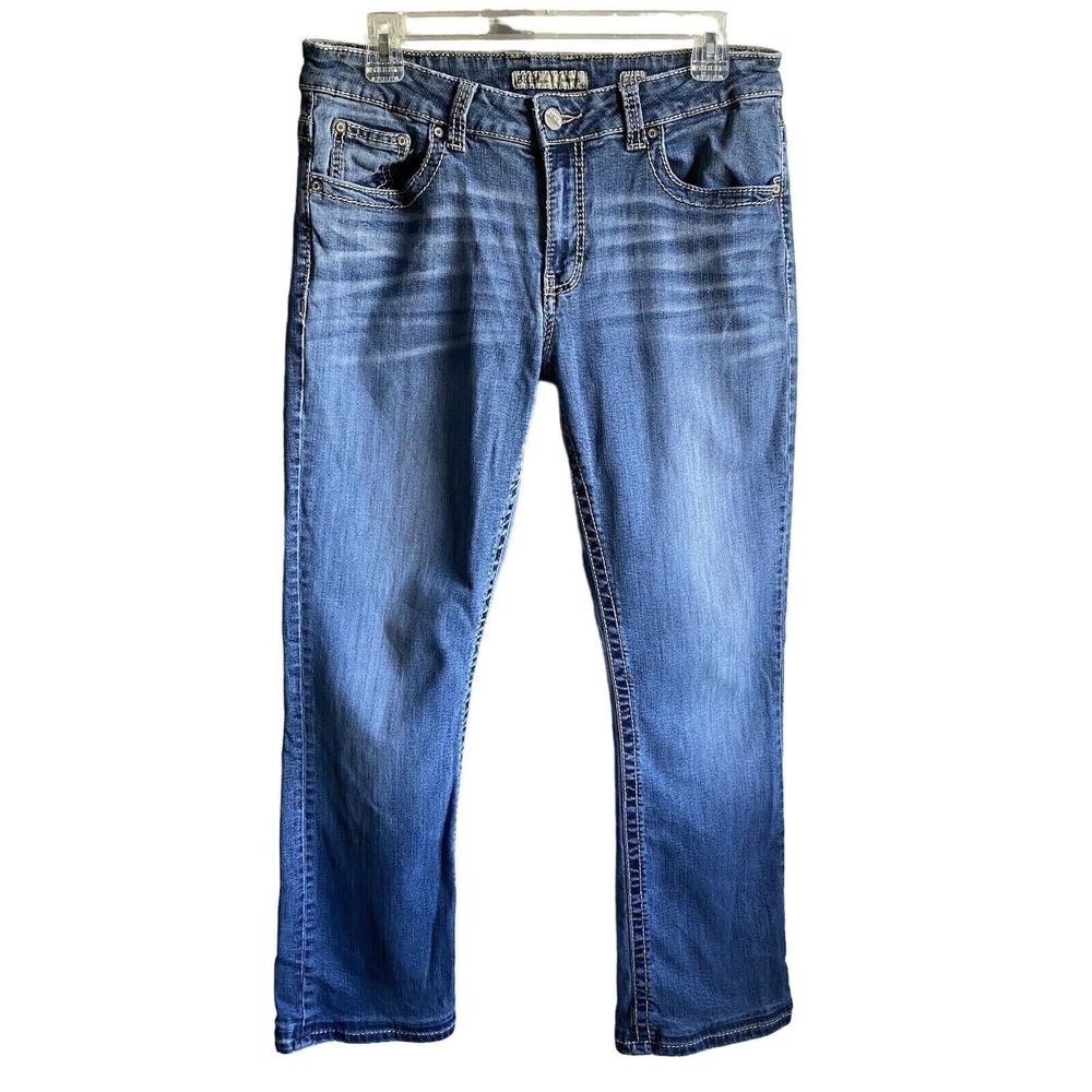 BKE Harper Jeans Womens 31x31.5 Blue Denim Distressed Casual straight 31R flaw